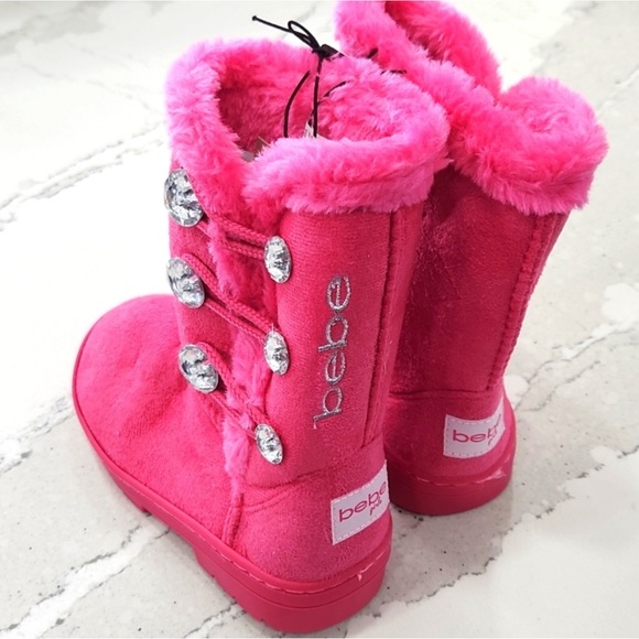 BEBE Kid’s Rhinestone Button Faux Fur Lined Trim Boot - Picture 2 of 6